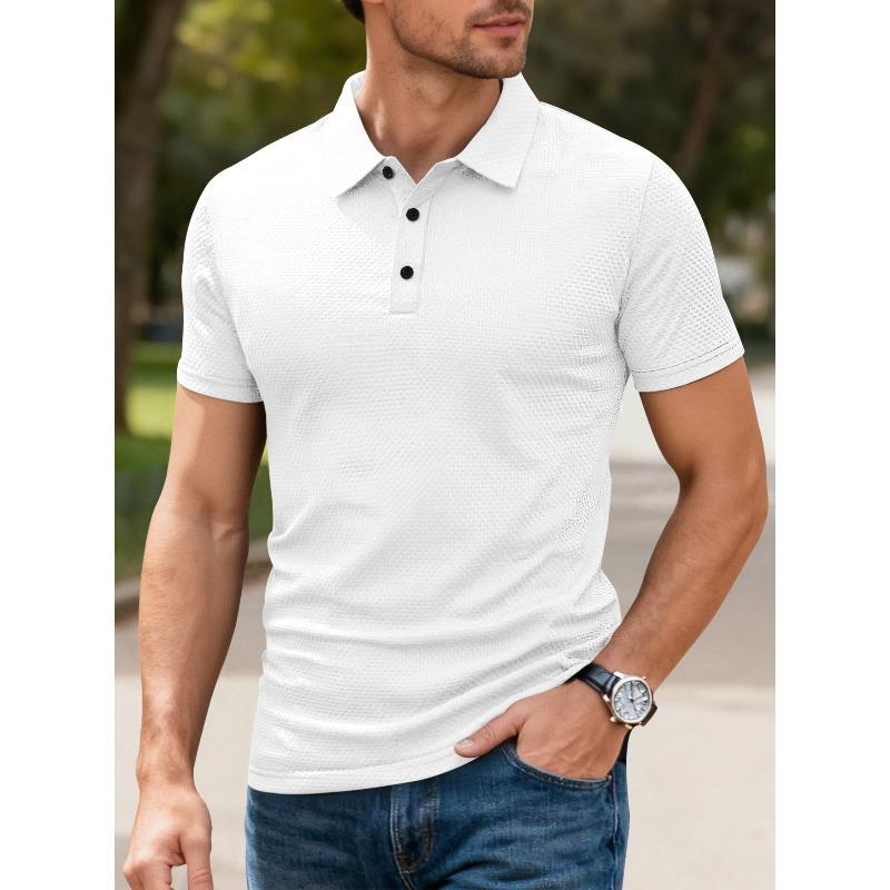 High-end Mesh Seersucker Ice Silk Short-sleeved Men's Lapel Summer Solid Color Large Size POLO Shirt Breathable Waffle Texture Men Lapel Short