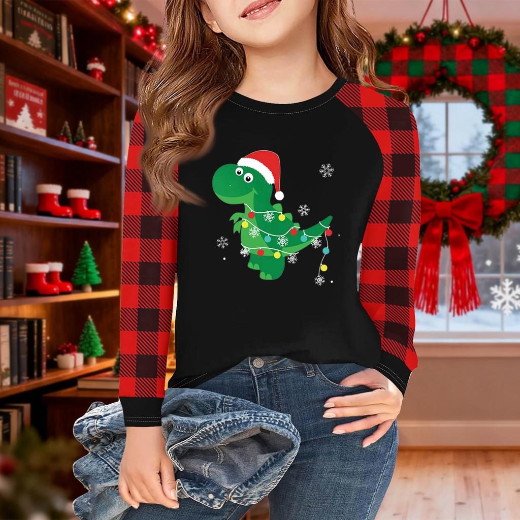 Girls Long Sleeve Christmas Day T Shirts Kids Fall Tops Crewneck Basic Tees 5-14Y
