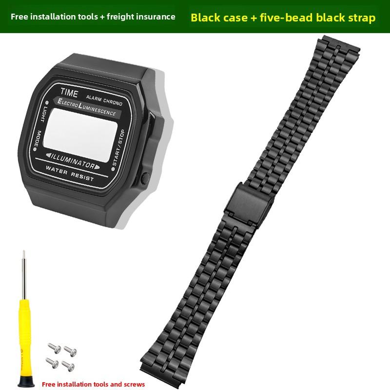 A168 Stainless Steel Case For Casio Electronic Watch A168W A168WA-1 Modified Metal Bezel Watch Case+Strap Suit watchband+Tools