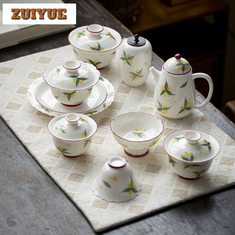 2pc/lot Hand-painted Osmanthus Teacup Traditional Tea Bowl Tea Pair Tea-tasting Smelling Cup Jianzhan Master Cups Drinkware 65ml