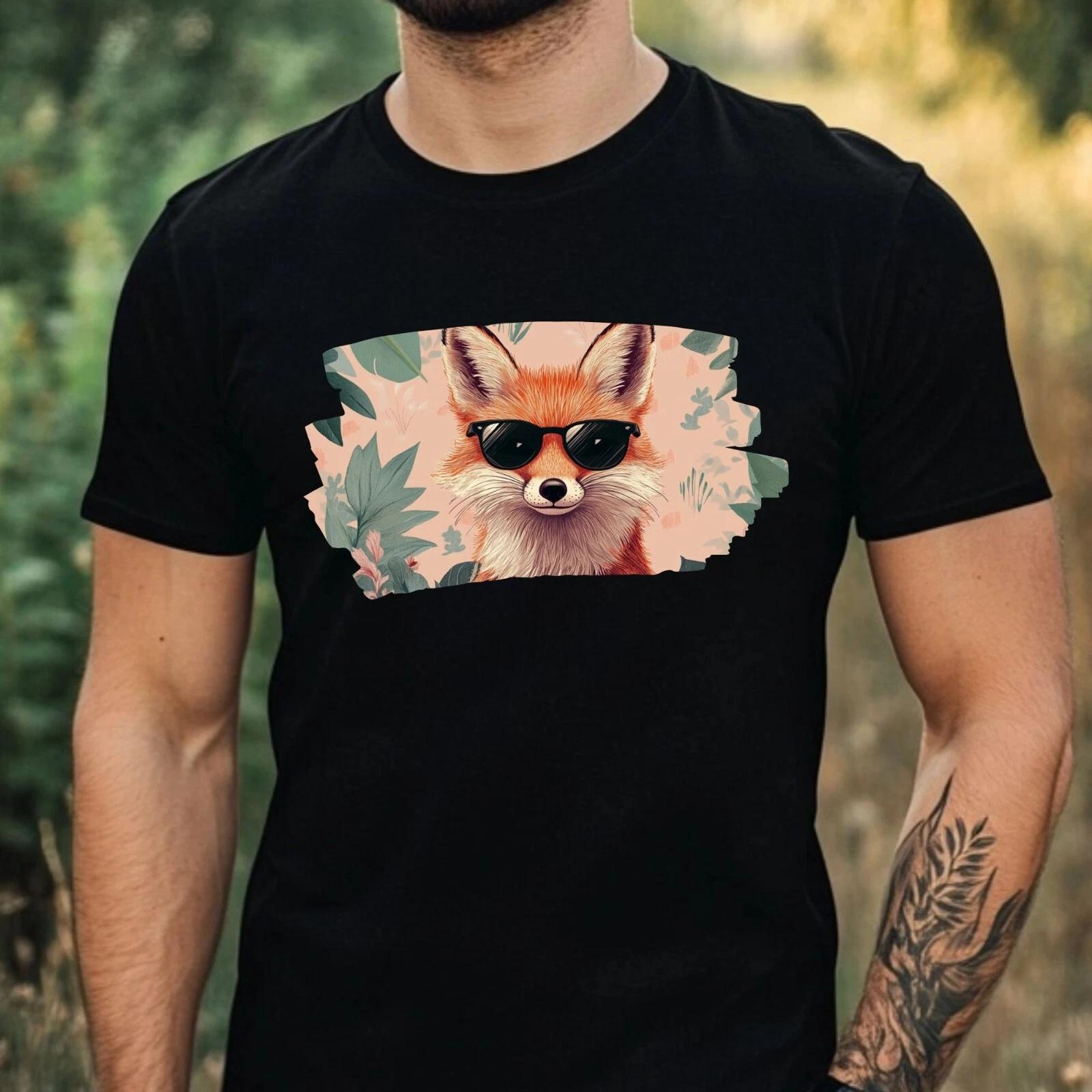 T-Shirt Herren Fuchs mit Sonnenbrille Motiv Baumwolle Größe XS bis 5XL XS