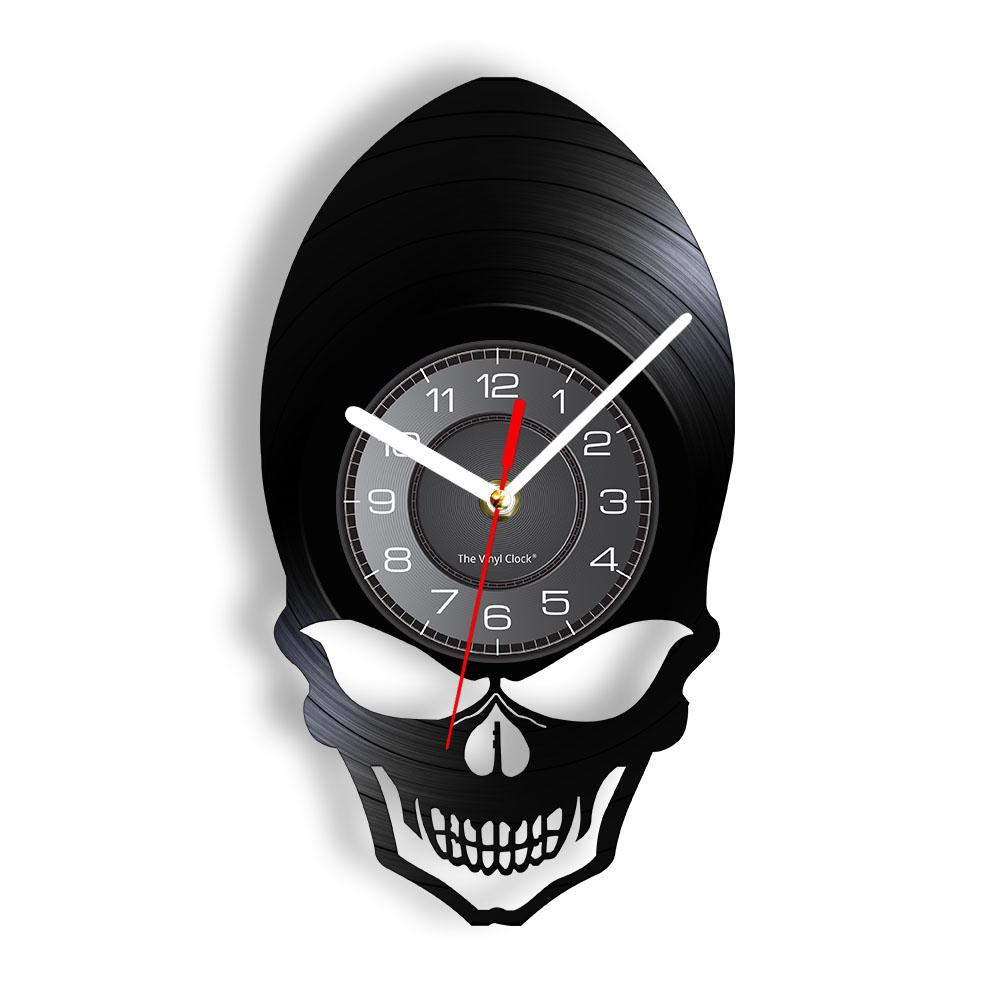 Schädel-Kopf-Vinyl-Schallplatten-Wanduhr im Alter von Skelett-Kopf-Wanduhr, Skelett-Vampir-Männer, Halloween-Dekor, Wandbehang-Uhr