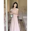 Women's Pink Two Piece Set Ruffle Collar Short Sleeve Top High Waist Flared Midi Skirt Elegant Casual Outfit