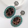 Ethnic style earrings retro court style with turquoise leopard print leather exaggerated personality earrings