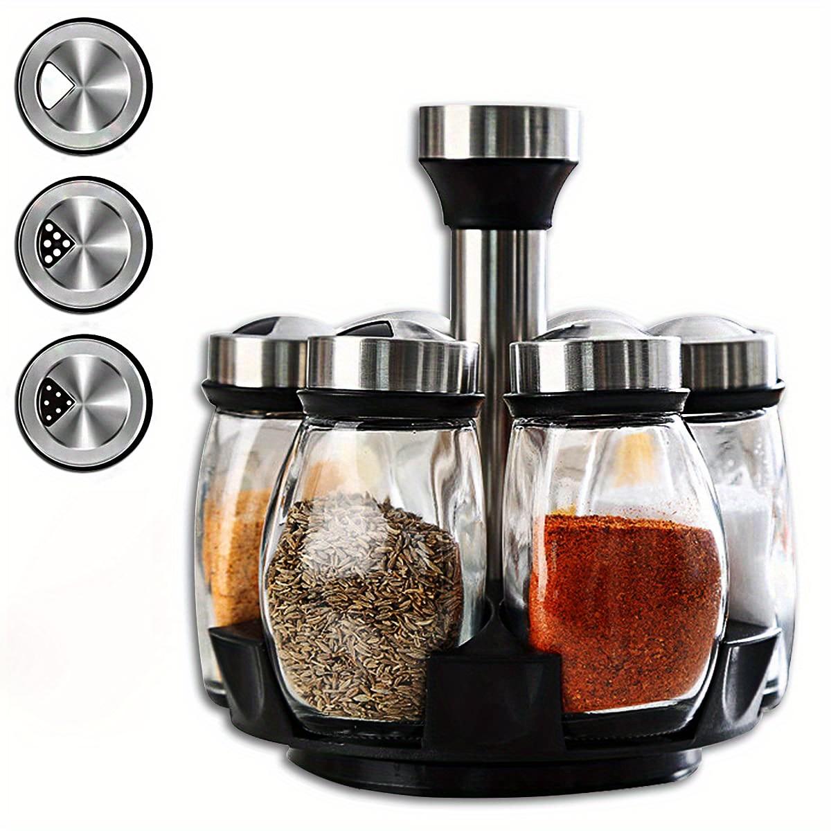 

7 шт./комплект, многофункциональная вращающаяся полка для специй с 6 баночками для специй - для размещения на столешнице или в шкафу, кухонные принадлежности Set Of 7 Swivel Base Condiment Bottles