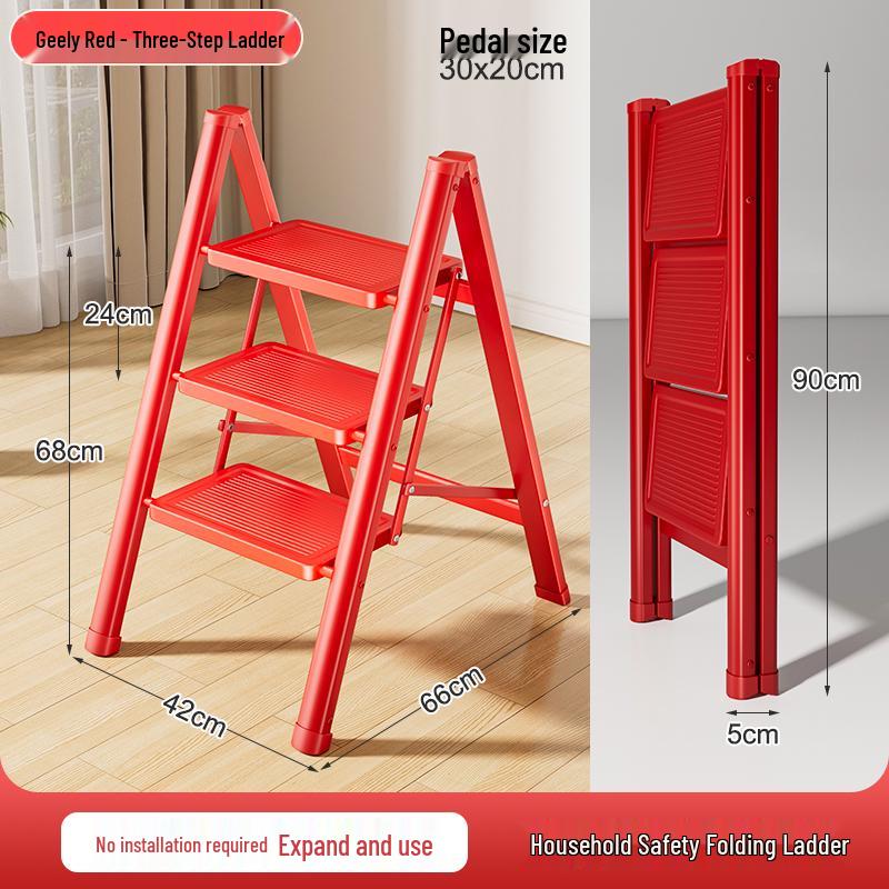 Household Folding A-Frame Ladder: Thickened 3-4 Step Indoor Stool with Widened Steps