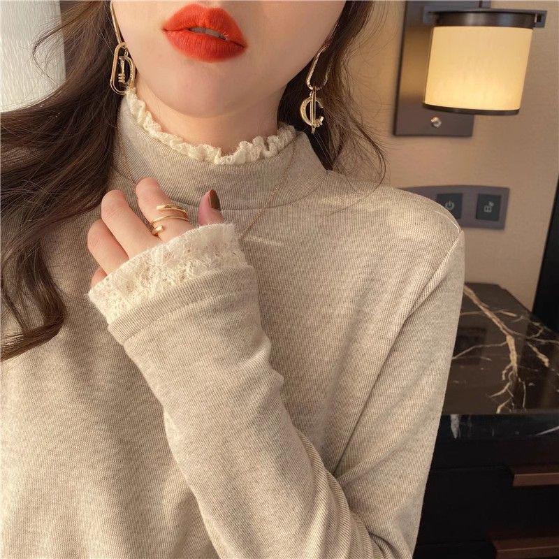 Krajkový sametový rolák dámský top - Elegantní, hřejivý a zesílený na podzim/zimu