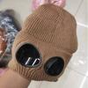 Unisex Wool Knit Hat with Glasses, Velvet-Lined for Warmth & Windproof Skiing