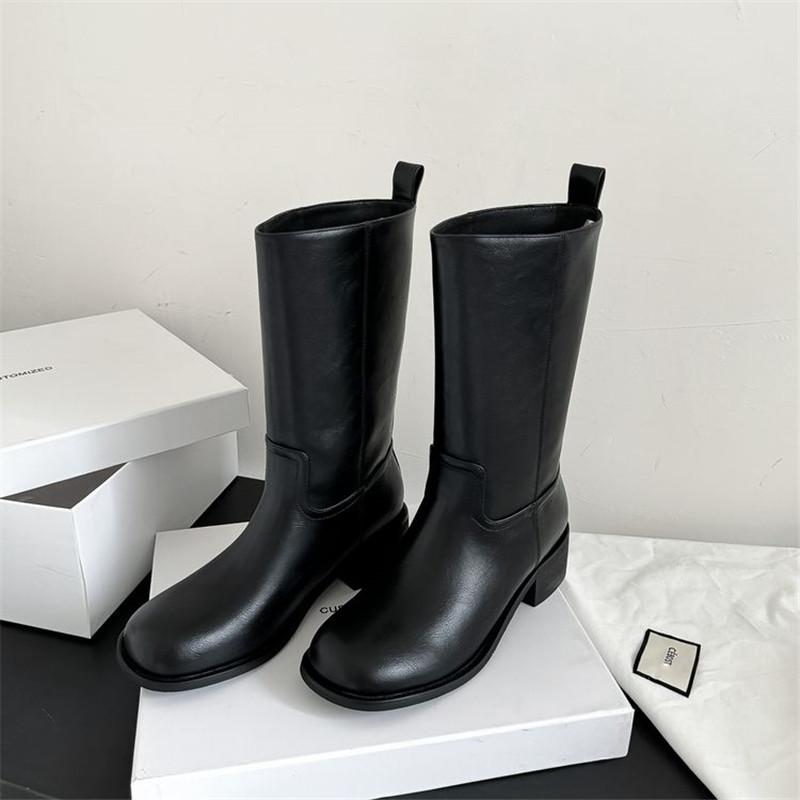 Fashion New Autumn Winter Split Leather Women Boot Shoes for Women Round Toe Mid-calf Boots Fashion Boots Handmade Zapatos De Mujer