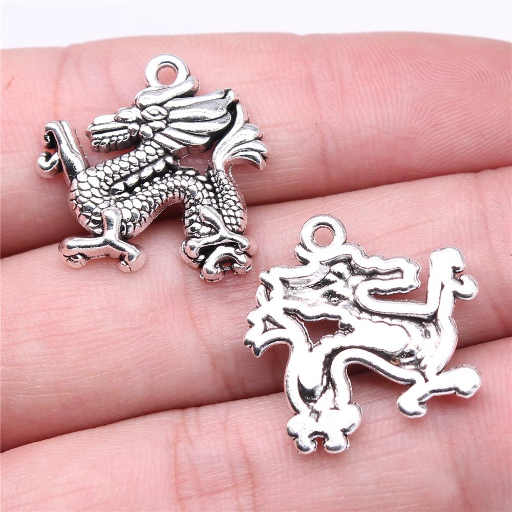 10pcs Charms Dragon Tibetan Bronze Silver Color Pendants Antique Jewelry Making DIY Handmade Craft