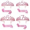 Girls' Pink Crown Ribbon Birthday Headband Rose Gold Ribbon Set