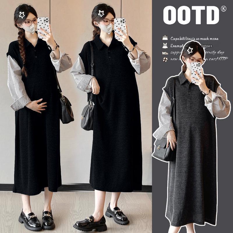 Spring Korean Style Loose Patchwork 2-Piece Plus Size Maternity Fashion
