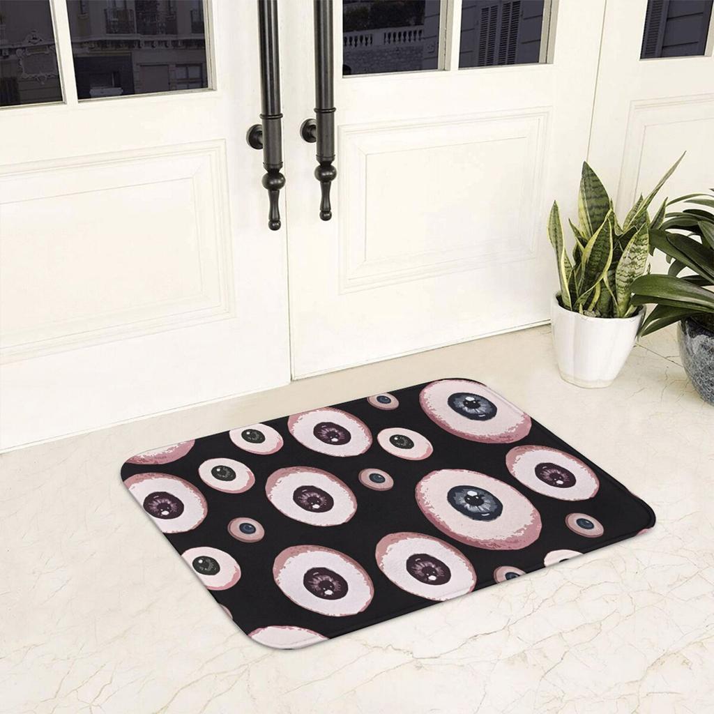 Eyes Pattern Doormat, Realistic Eyeball Print on Black Background, Polyester Floor Rug for Entryway Living Room Decor