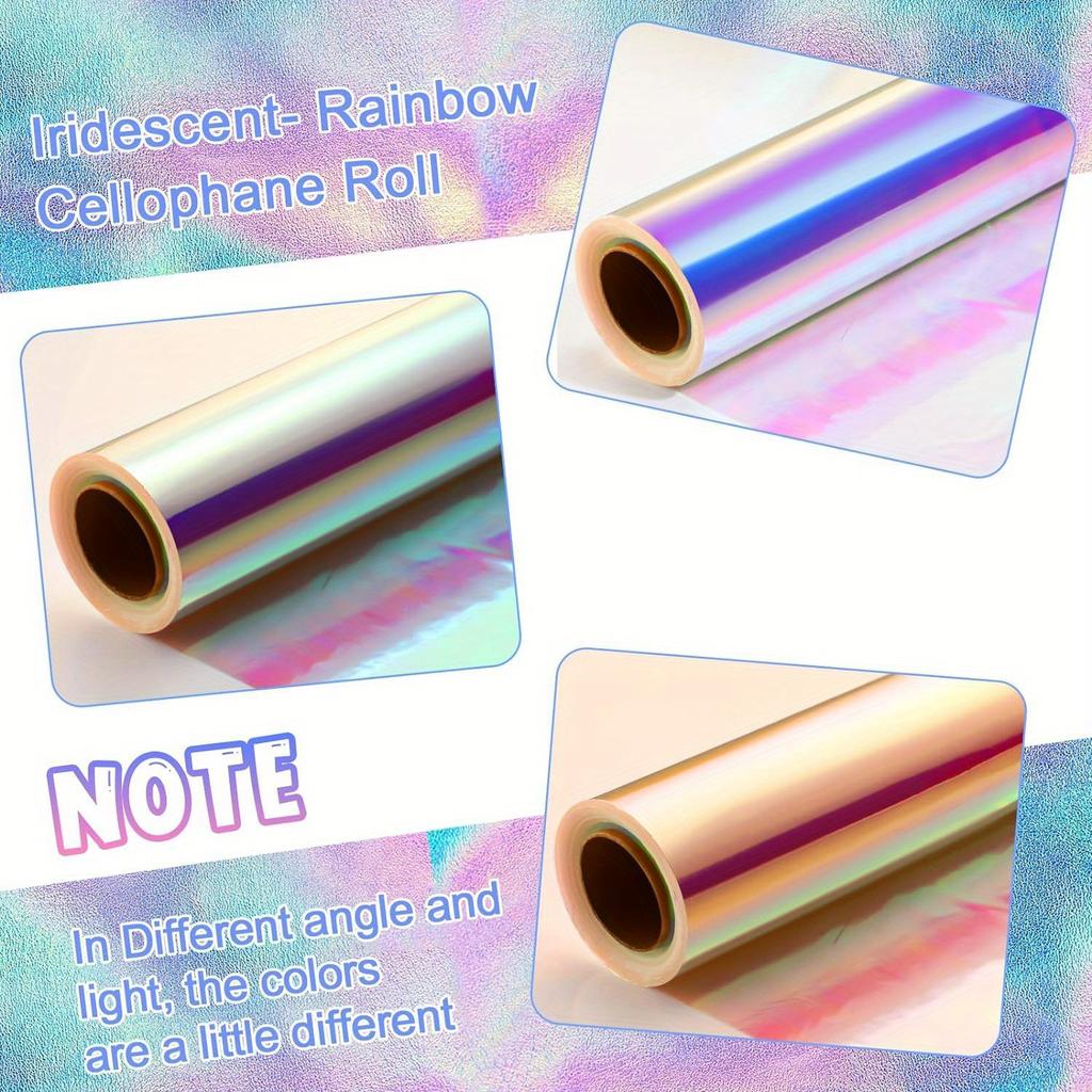 Rainbow Iridescent Cellophane Wrap Roll - 22.4" X 393.7inch, Perfect for DIY Crafts, Flower Arrangements & Gift Baskets Decor