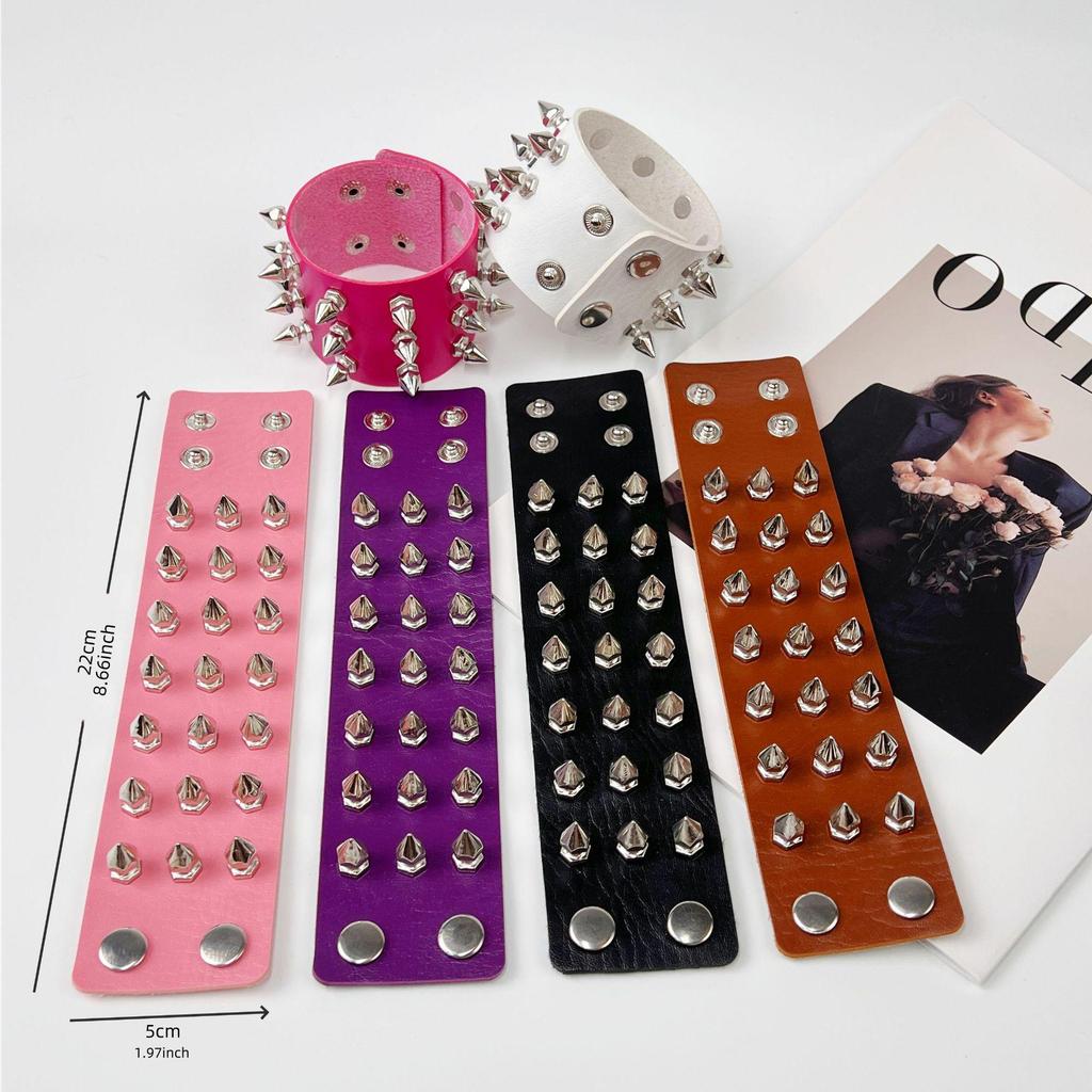 European American Punk Style Spike Rivet Gothic Leather Bracelet