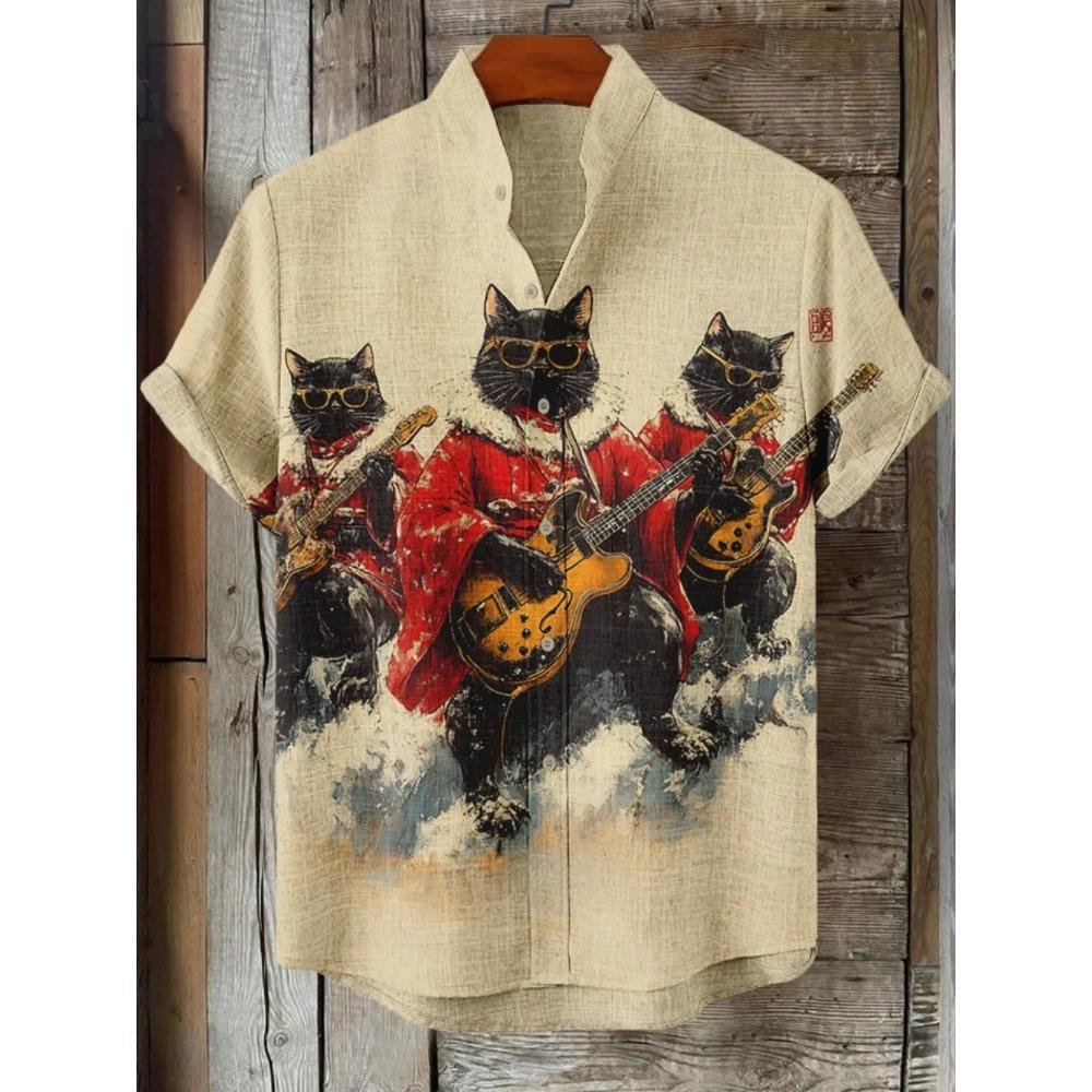 Camisa con Estampado de Pez de Arte Japonés, Nueva Camisa Cardigan de Verano de Manga Corta con Cuello Alto, Camisa Transpirable Casual de Calle para Hombre