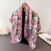 Korean Version of Flower Sea Simulation Silk High-end Large Square Scarf Silk Scarf Printing Travel Shawl Scarf Sunscreen Headscarf Women's Scarf