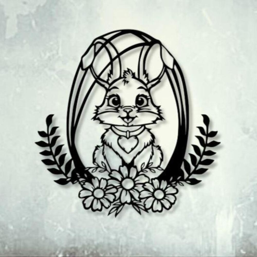 Laser Cut Metal Easter Bunny Spring Flowers SVG Dxf Png Digital File For Cricut Plasma
