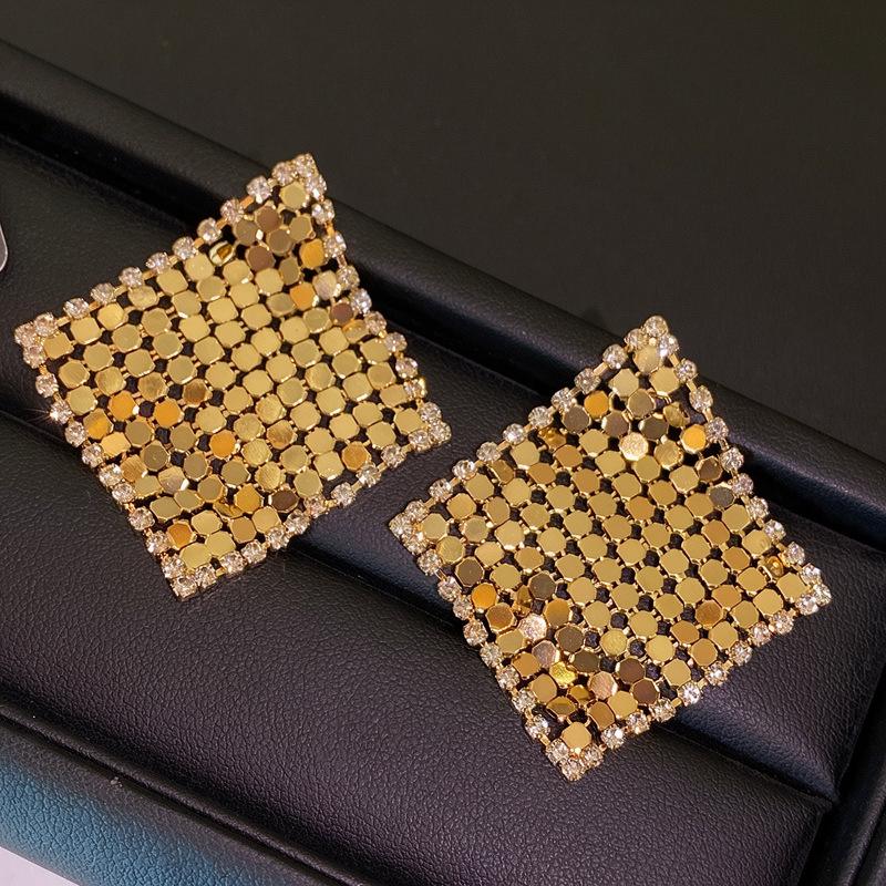 18K Gold Plated Zircon Rhombus Tassel Earrings - Korean Style Simple Luxury Jewelry for Women