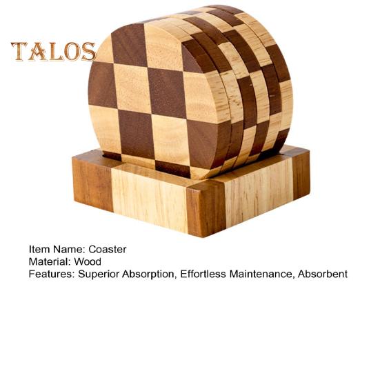 6 Pièces Dessous de Verre en Bois Absorbants Protecteurs avec Support Plateau à Thé Ensemble de Dessous de Verre Damier pour Protection de Table