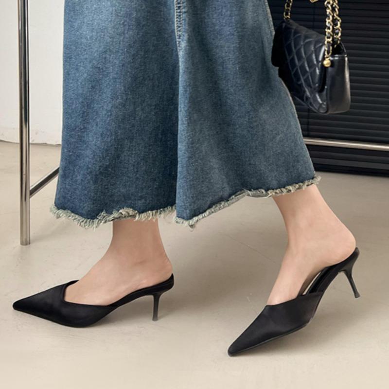 Fashion Women's Fashion Pointy Shallow Mouth Slim Slippers Summer New Baotou Set Foot Anti-slip Wear-resistant High Heels