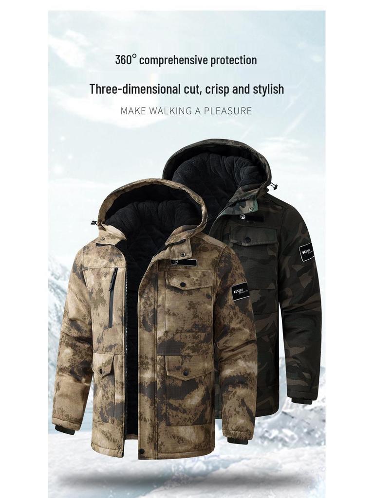 Men's Camouflage Winter Work Jacket - Thick, Warm, Loose-Fit Cotton Coat for Outdoor Labor Protection