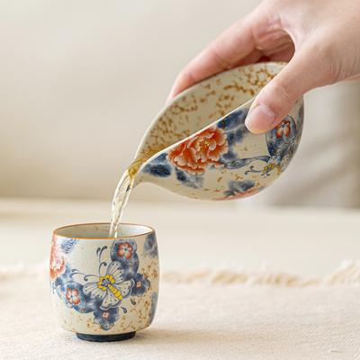 Butterfly Loves Peony Tea Mug Caramel Glaze Tea Master Cup Porcelain Bowl Saucer Vintage Chinese Kung Fu Gongfu Teacups Teaware