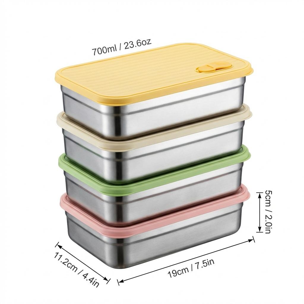 Portable Lunch Box Outdoor Picnic 1/2 Grids Large Capacity Fruit Salad Food Storage Container 304 Stainless Steel Bento Box