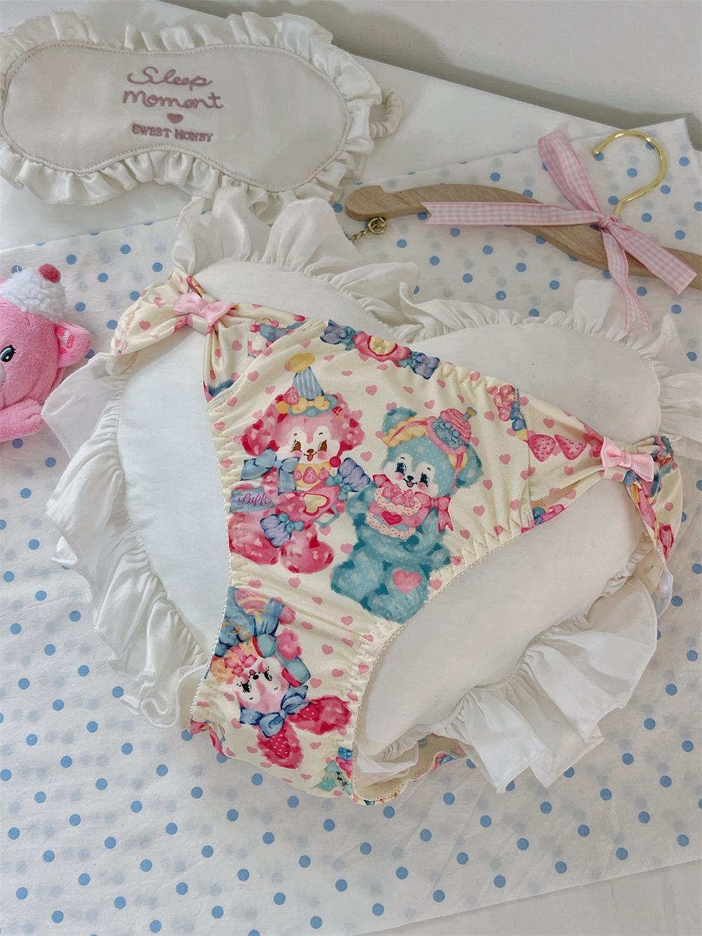

Cute Rabbit Print Bow Milk Silk Triangle Panties – Comfortable Hip-Wrap Student Style XL