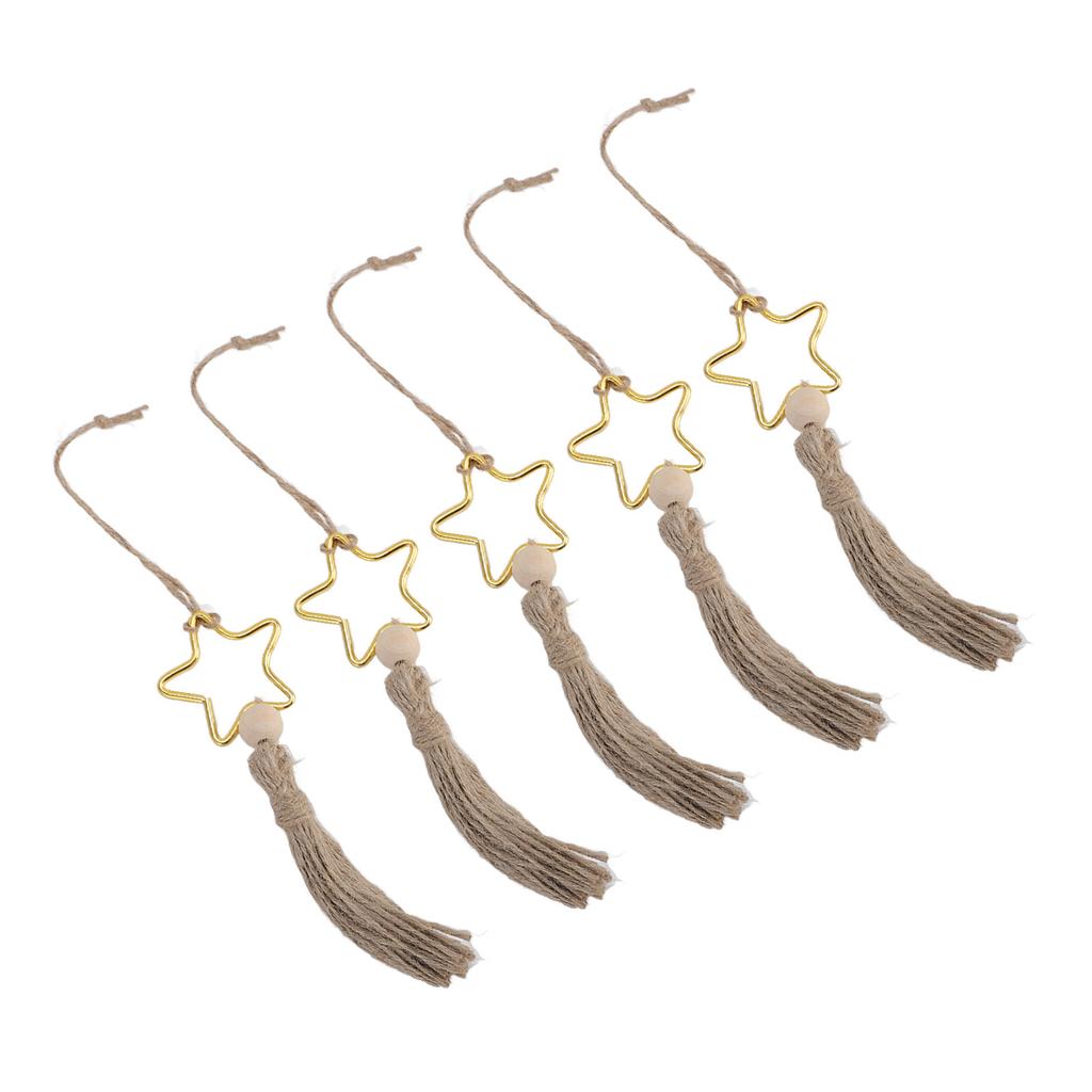 5 Pcs Star Tassel Hanging Ornament Elegant Wood Beads Jute Rope Tassel Decoration