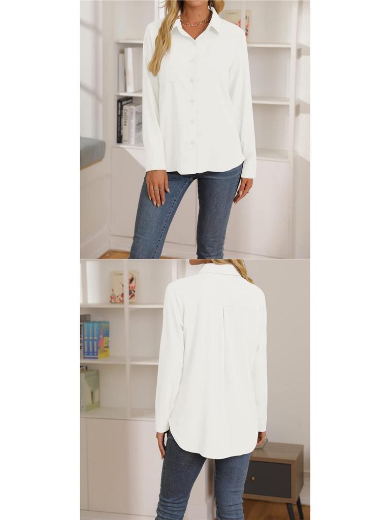 Women's Solid Color Long Sleeve Casual Lapel Shirt - New Spring/Summer Fashion