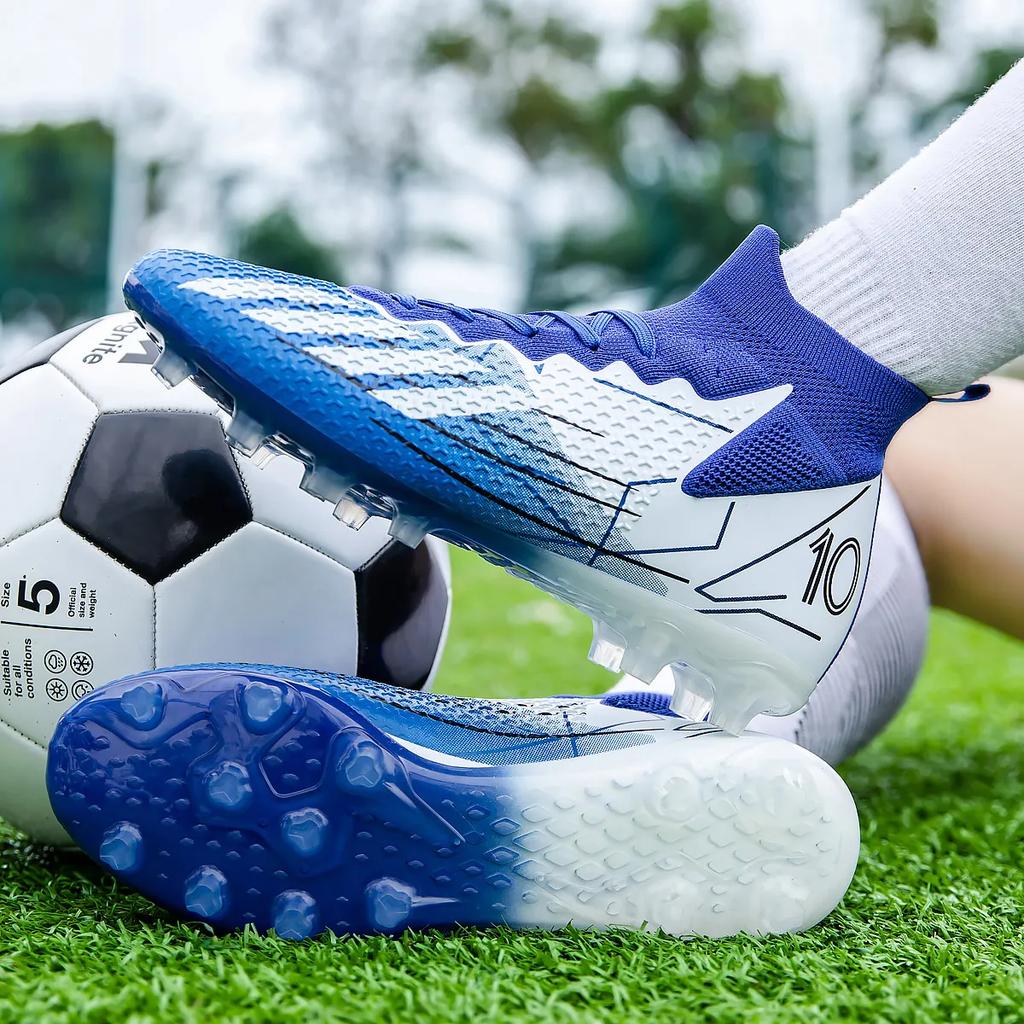 Soccer Shoes TF/FG Football Boots Men Anti-Slip Football Long Nails Kid's Comfortable Grass Field Training Ankle Soccer Sneaker