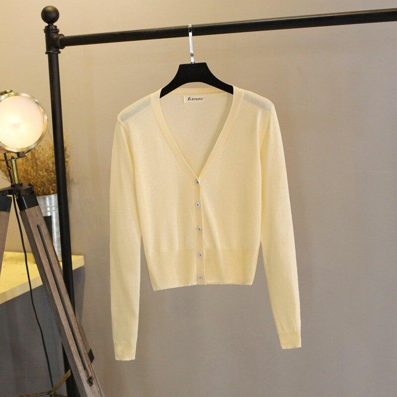 Pletený Cardigan Tenký Dámský Kabát Letní Ledový Hedvábný Svetr Klimatizace Košile Neformální Dlouhý rukáv Pletené Topy 28689