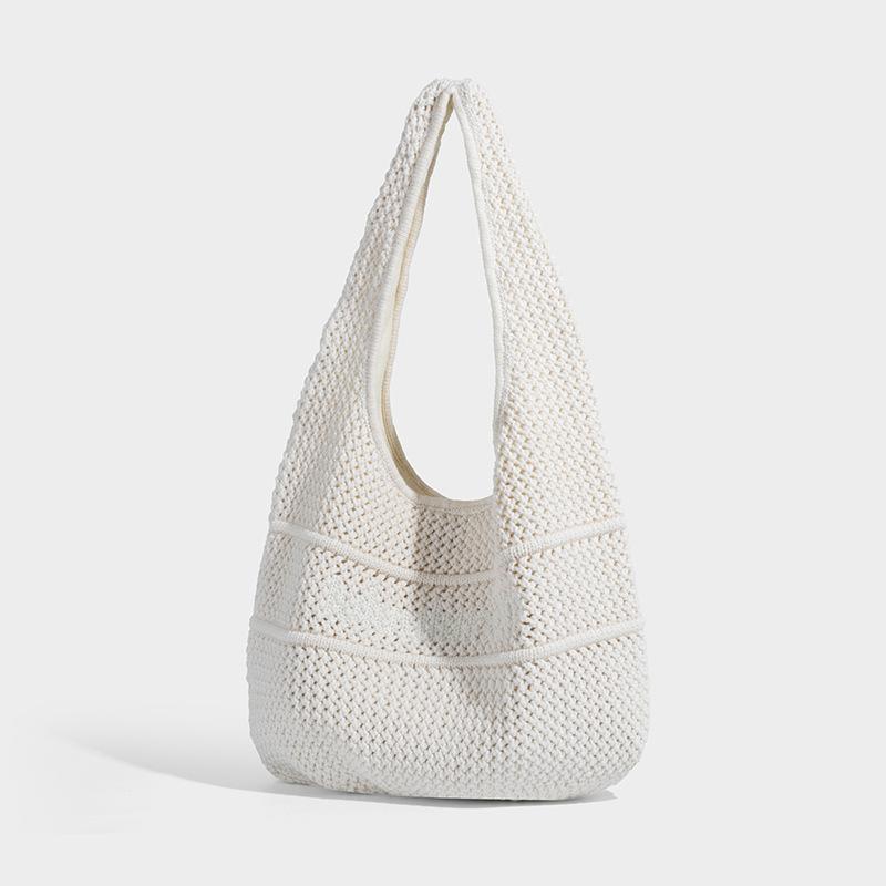 

2025 Spring and Summer New Casual Versatile Chain Dopamine Woven Shoulder Underarm Bag Tote Bag Women s Woven Bag Tide бежевий