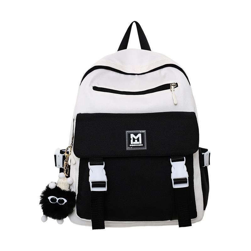 Student Block Color Schoolbag Women's College Style Backpack Large Capacity Backpack