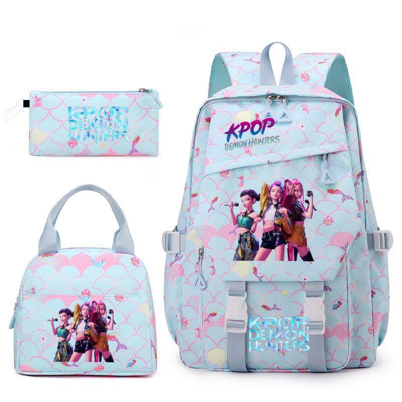New K-POP Witch Hunters Cartoon Printed Student Pencil Bag Lunch Bag Three-piece Backpack