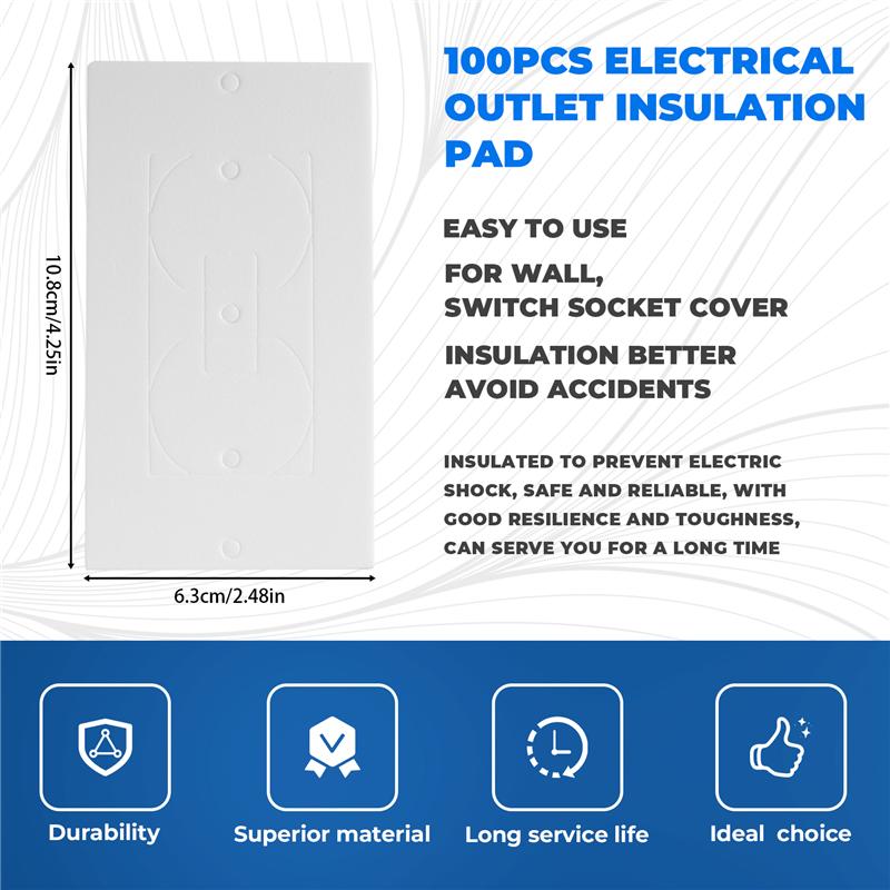 AEE4-Outlet Insulators Draft Sealers, 100Pcs Electrical Outlet Insulation Pads, EVA Foam Gasket For Wall, Switch Socket Cover
