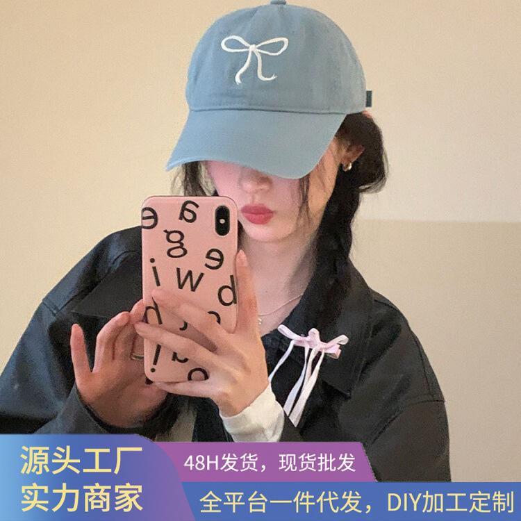 Korean-style fashionable soft-top baseball cap for women, spring casual versatile bowknot duckbill cap, sun protection sun hat