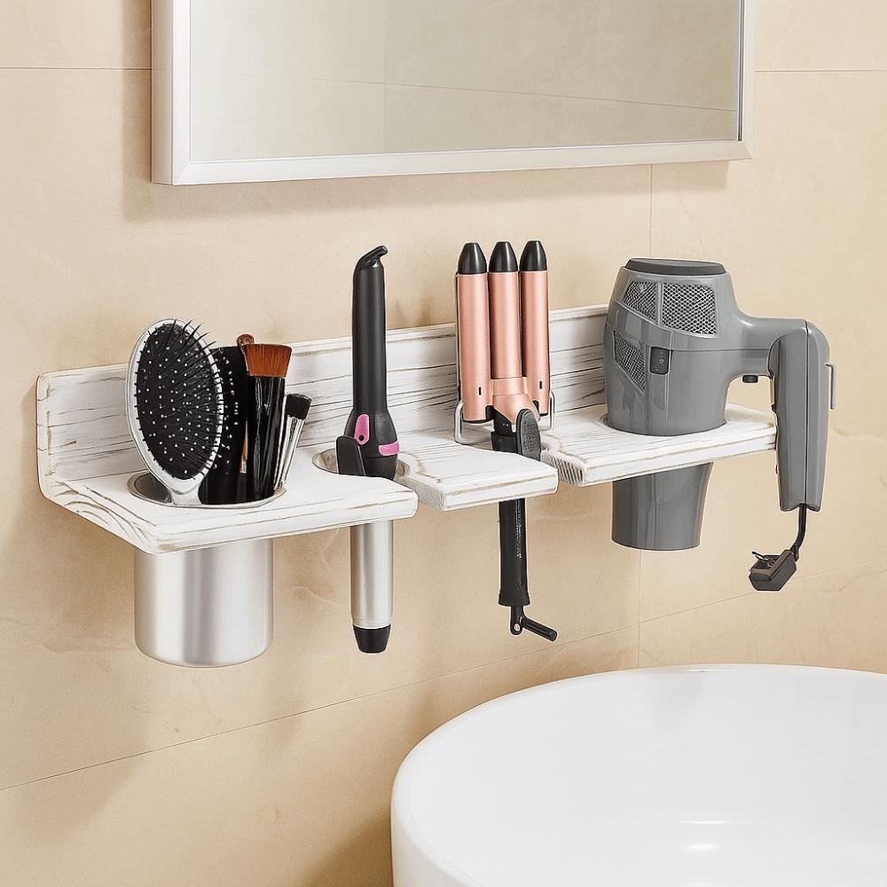 Space Saving Hair Dryer Holder Wall-Mounted Curling Iron Shelf Toilet Blower Holder for Home