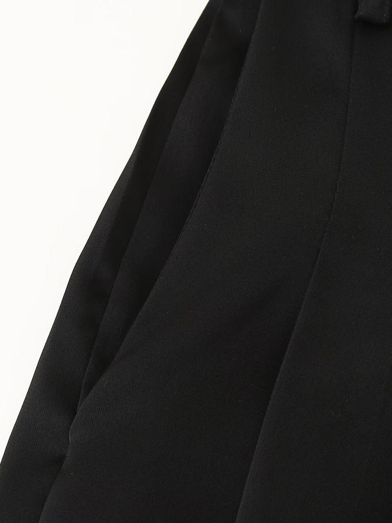 2025 Spring Women's European & American Wide-Leg Satin Pleated Trousers