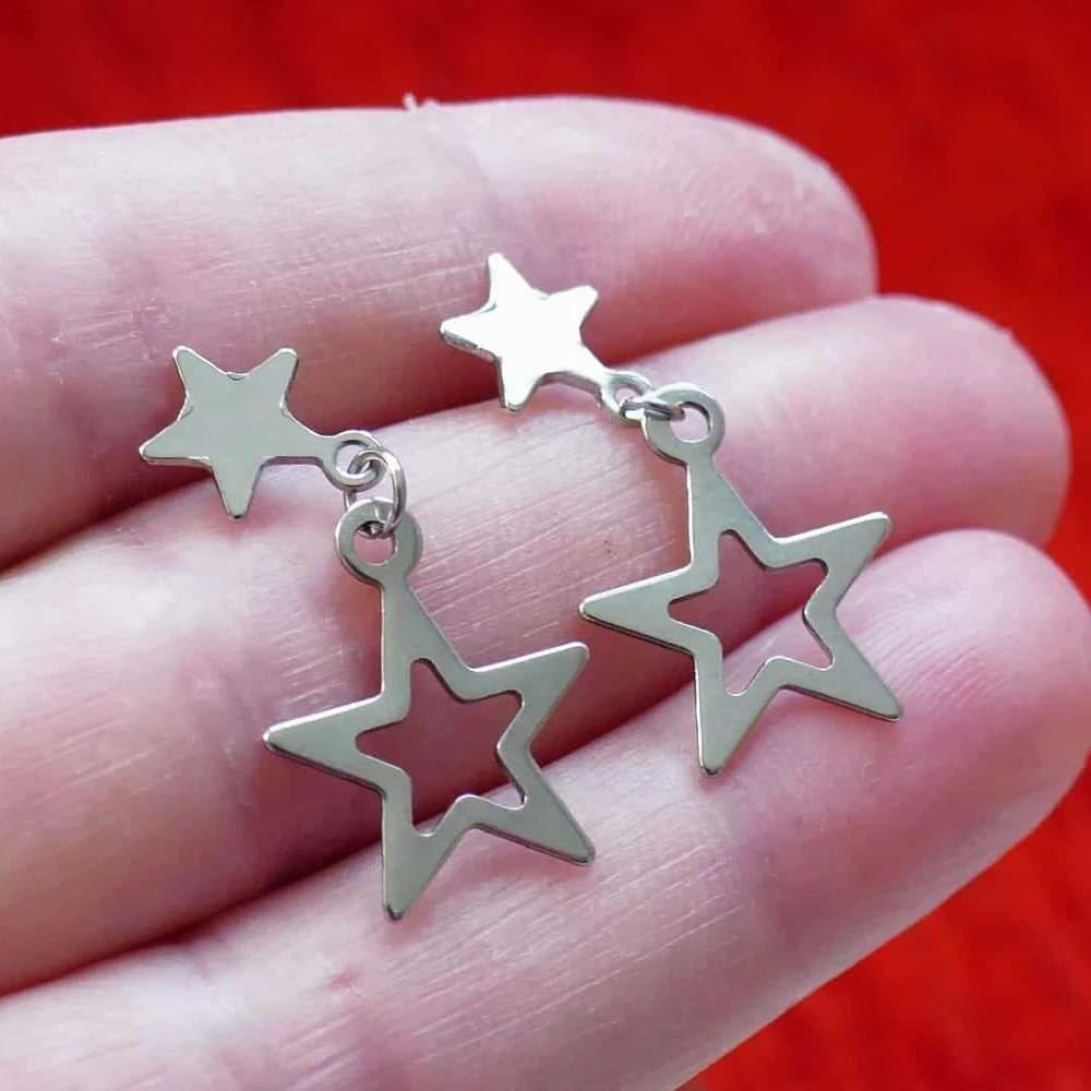 Fashion Simple Silver Color Stainless Steel Hollowed-out Five-pointed Star Pendant Star Stud Earrings for Women Piercing Jewelry