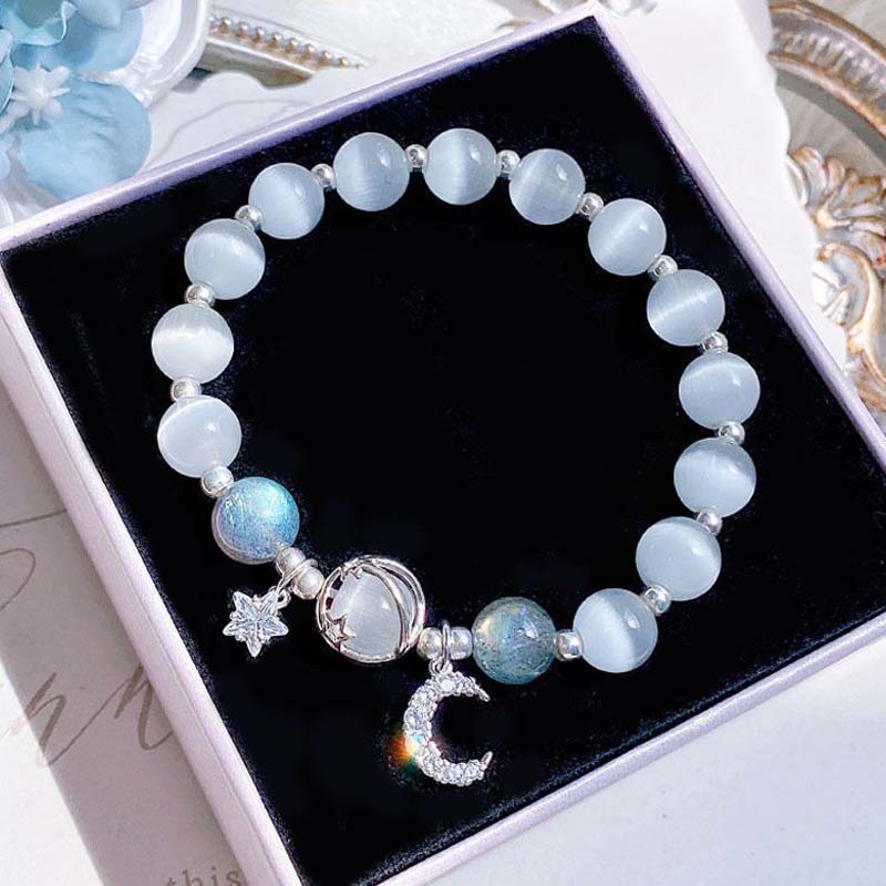 Kadın Kızlar İçin Moda Kristal Opal Boncuklu Bileklik Tatlı Yıldız Ay Zincir Uçlu Charm Bileklikler Kelepçe Takı Parti Hediyeleri