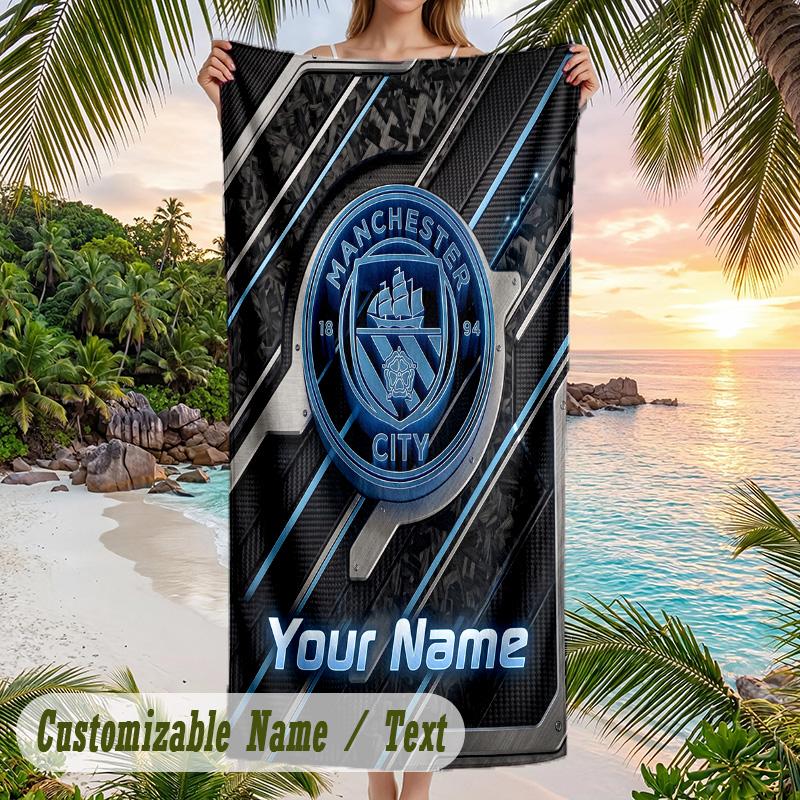 Beach Towel Manchester City Print Custom Name Text Soft Towel for Swimming Pool