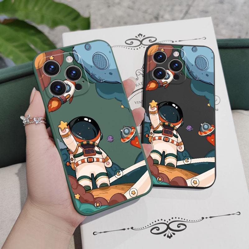 Rakete Astronaut Weiches Flüssigsilikon Fallschutzhülle Abdeckung Für iPhone 16 16e 15 Pro Max 14 Plus 13 12 11 Samsung Galaxy S25 S25 XiaoMi Redmi