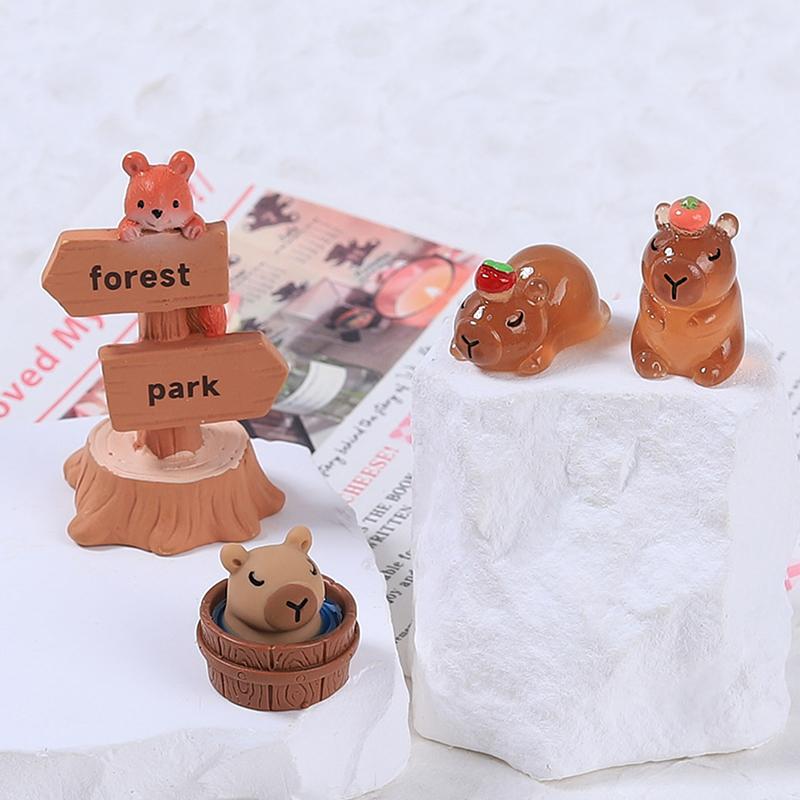 Luminous Mini Capybara Resin Miniature Figurine Glow At Night Fairy Garden Decoration Diy Ornament Cute Desk Decoration