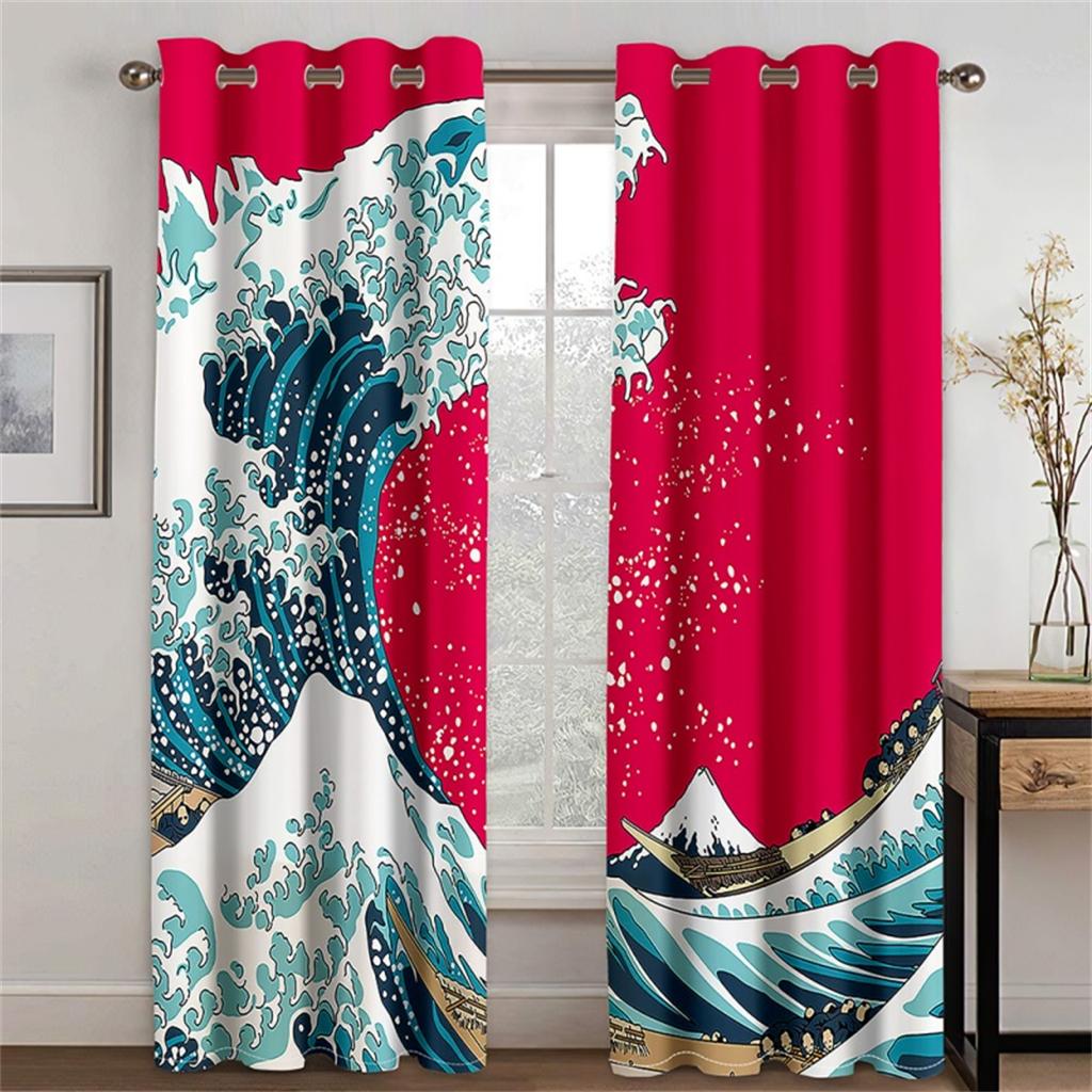 3D Ozeanwellen Wunderschöne Farben Magische Deko 2 Paneele Wohnzimmer Schlafzimmer Küche Balkon Fensterdeko Vorhänge