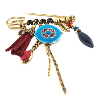 [P8410] - Designer Brooch 'Acapulco' Turquoise Gold - 95x75 Mm