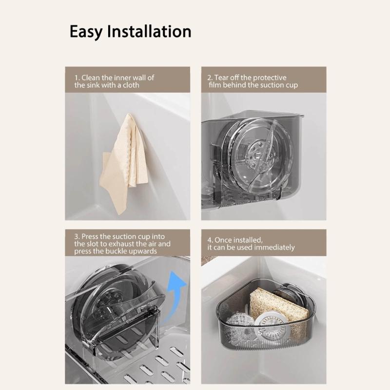 Suction Cup Corners Sink Organizers With Drainage Holes ABS Kitchen Bathroom Storage Shelf Easy Installation