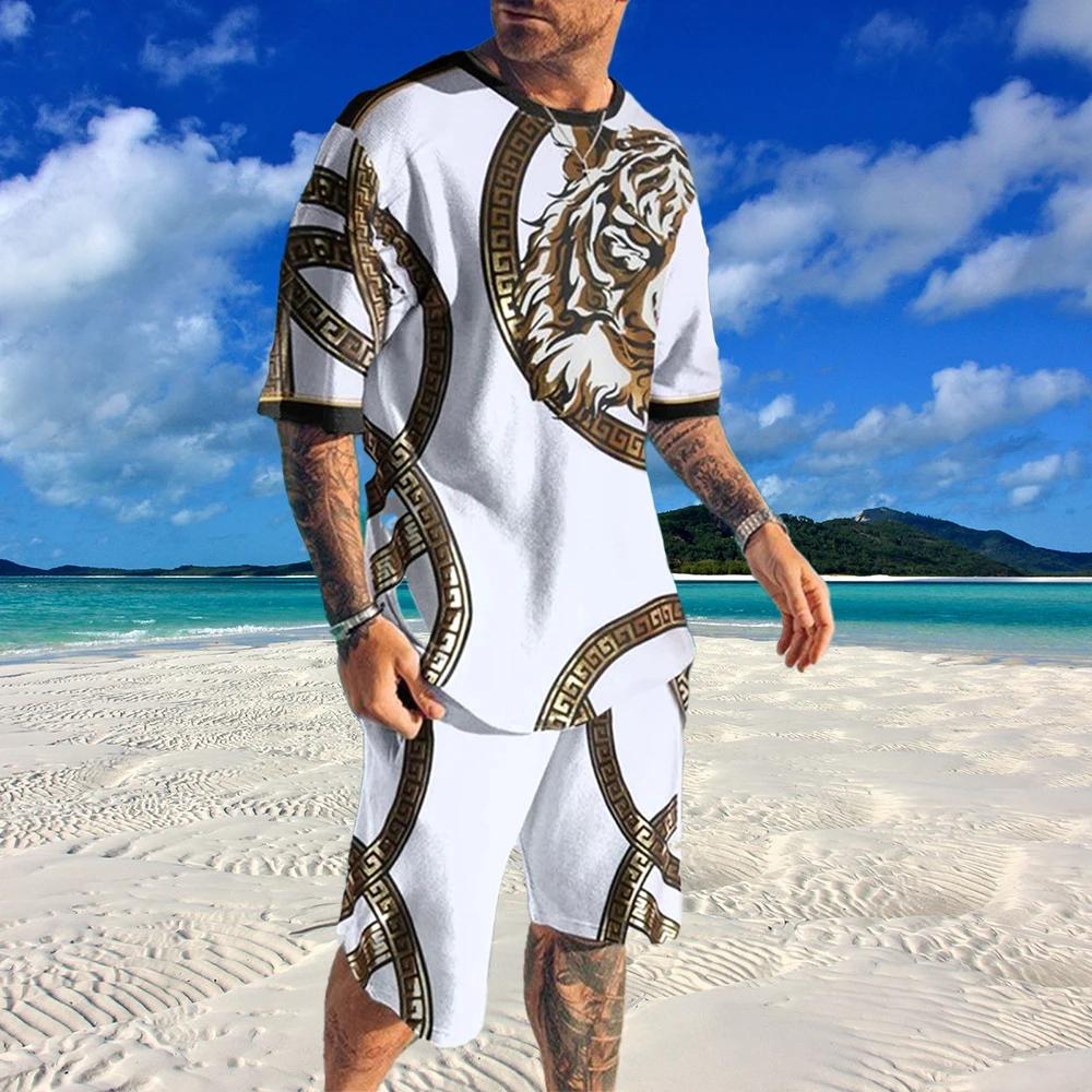 

Summer men s t-shirt set 3D printed striped pattern 6XL