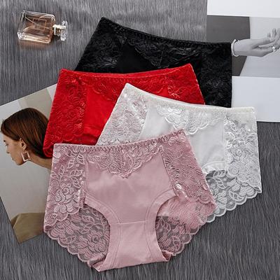 Ladies Mid-rise Plus Size Lace Panties Back Cutout Without Marks Belly Briefs